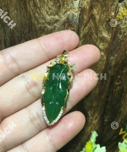 Mặt Dây Chiếc Lá Ngọc Bích Nephrite Jade Bọc Vàng (MD101) 4