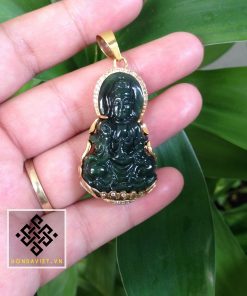 Mặt Dây Chuyền Phật Bà Quan Âm Ngọc Bích Bọc Vàng (MD023) 9