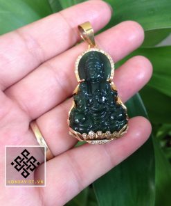 Mặt Dây Chuyền Phật Bà Quan Âm Ngọc Bích Bọc Vàng (MD023) 10
