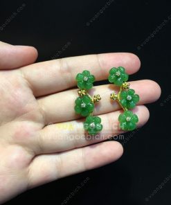 Bông Tai Hoa 5 Cánh Ngọc Bích Nephrite Jade VIP (VNB-BT218) 7