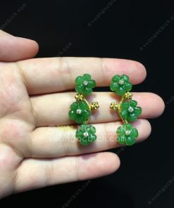 Bông Tai Hoa 5 Cánh Ngọc Bích Nephrite Jade VIP (VNB-BT218) 4