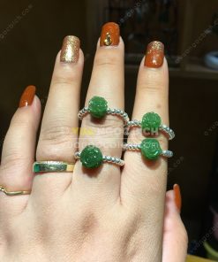 Nhẫn Hoa Mẫu Đơn Ngọc Bích Nephrite Jade (VNB-NN039-2) 5