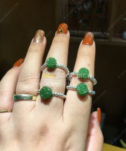 Nhẫn Hoa Mẫu Đơn Ngọc Bích Nephrite Jade (VNB-NN039-2) 4